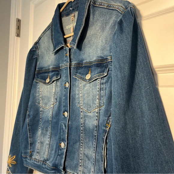 NEW Esqualo Womens Button Front Embroidered Jean Denim Jacket Size 14 Granny - Picture 6 of 8